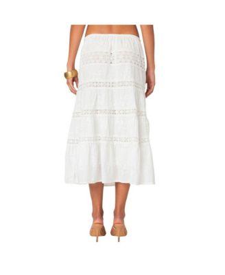 Women's Tiered Cotton Lace Midi Skirt by EDIKTED