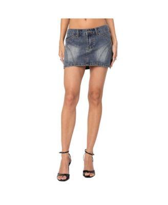 Women's Uma Top Stitch Washed Denim Mini Skirt by EDIKTED