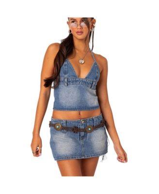 Women's Wanona Denim Halter Top by EDIKTED
