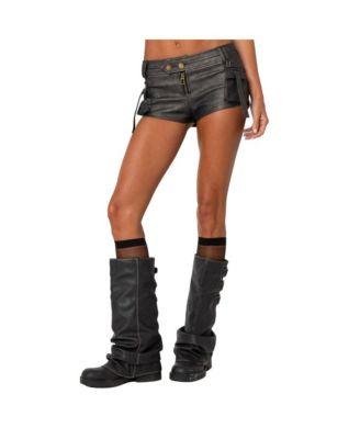 Women's Washed Faux Leather Micro Cargo Shorts by EDIKTED