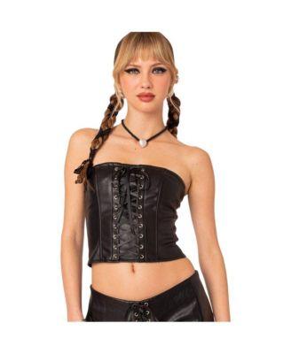 Women's Wilde Lace Up Faux Leather Corset by EDIKTED