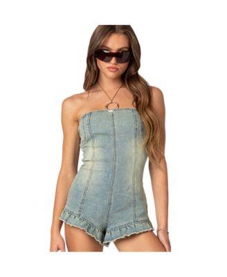Women's Winnie washed denim romper by EDIKTED