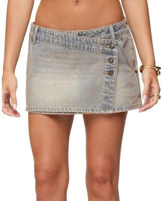 Wrap Mud Wash Denim Mini Skort by EDIKTED