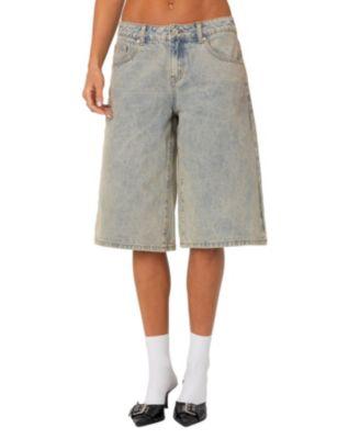 Xtra Long Acid Wash Denim Bermuda Shorts by EDIKTED