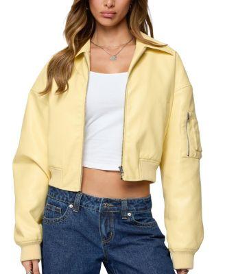Zayna Cropped Faux Leather Bomber Jacket by EDIKTED