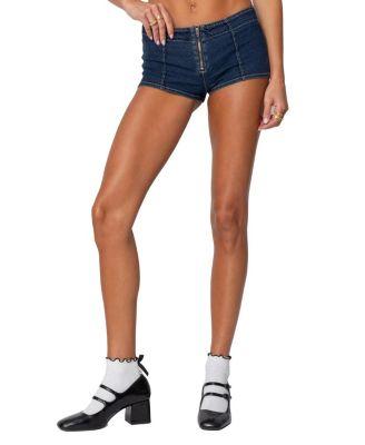Zipped Up Denim Micro Shorts by EDIKTED