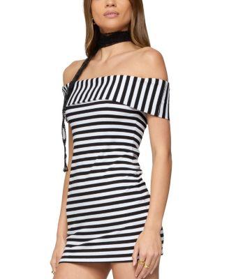 Zivi Fold Over Striped Mini Dress by EDIKTED