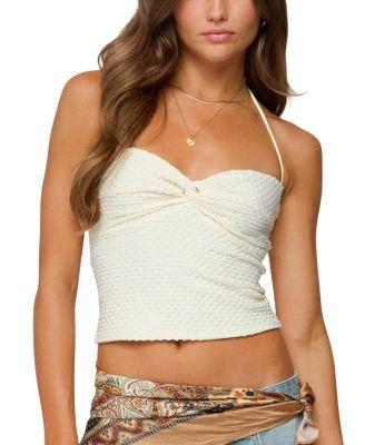 Zoee Twisted Textured Halter Top by EDIKTED