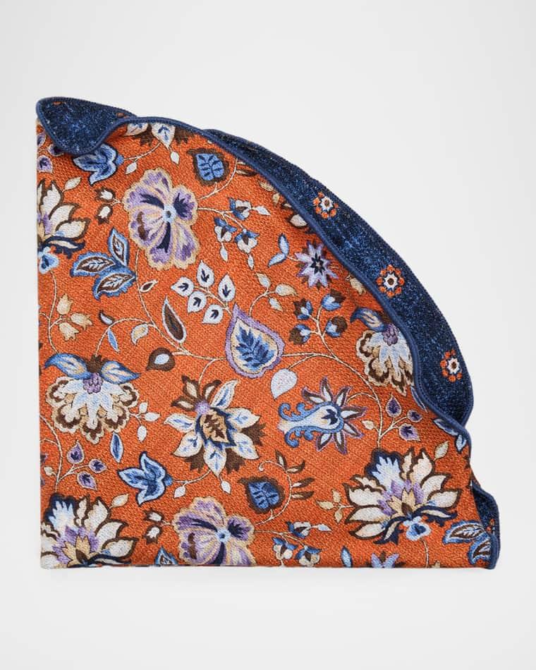 Men's Reversible Floral to Medallion Silk Pocket Circle by EDWARD ARMAH