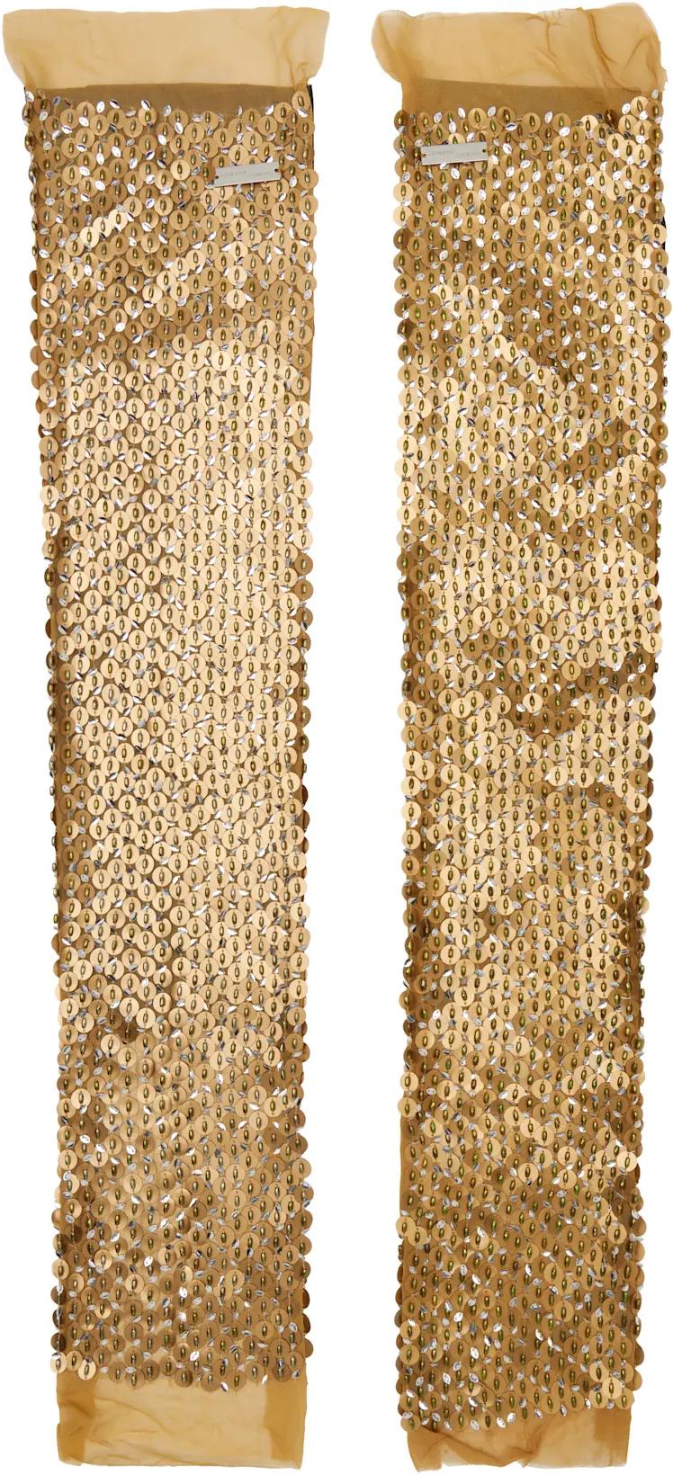 Brown Hand Embroidered Sequin Leg Warmers by EDWARD CUMING