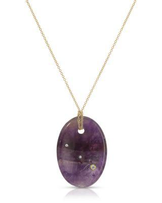 14K Yellow Gold Amethyst & Diamond Aura Necklace by EF COLLECTION