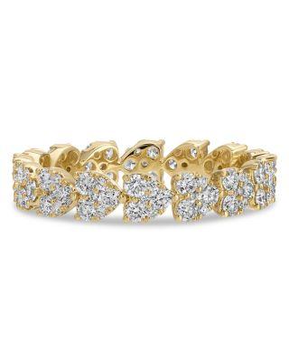 14K Yellow Gold Diamond Heart Cluster Eternity Band by EF COLLECTION