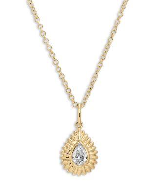 14K Yellow Gold EF Collection Diamond Pear Fluted Frame Pendant Necklace by EF COLLECTION