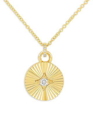 14K Yellow Gold Fluted Disc Pendant Necklace with Diamonds by EF COLLECTION