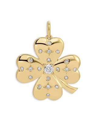 14K Yellow Gold Jumbo Lucky Clover Charm with Diamonds by EF COLLECTION