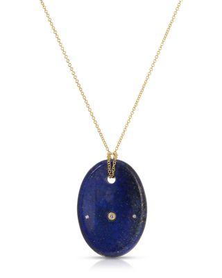 14K Yellow Gold Lapis & Diamond Oval Aura Pendant Necklace by EF COLLECTION
