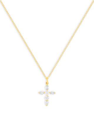 14K Yellow Gold Prong Set Diamond Cross Necklace by EF COLLECTION