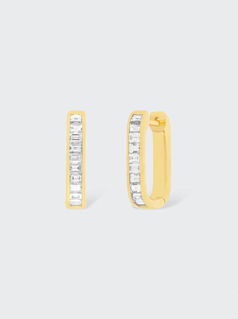 Diamond Baguette Jumbo Lola Hoop Earrings 14k Yellow Gold  | The Webster by EF COLLECTION