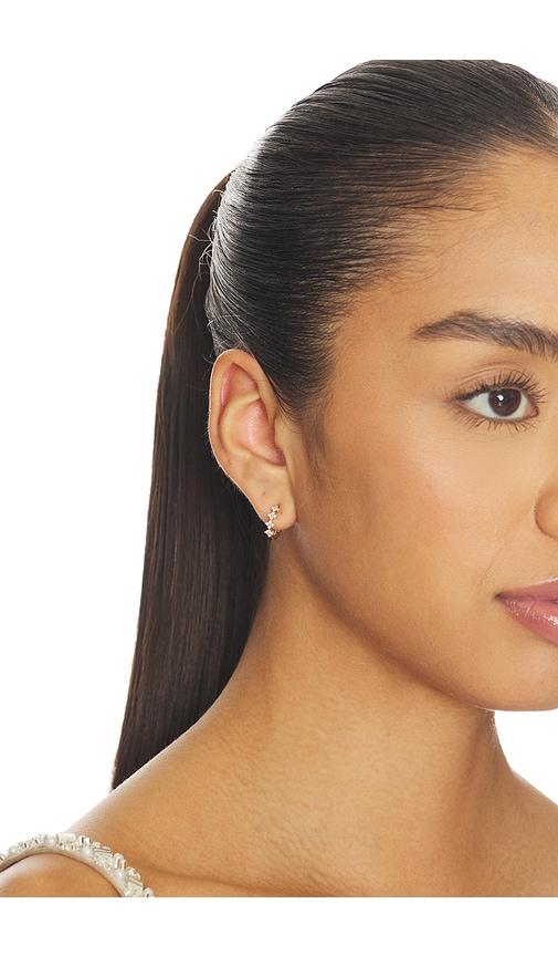 EF COLLECTION Diamond Fleur Huggie Earring in Metallic Gold by EF COLLECTION