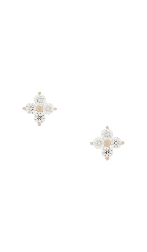 EF COLLECTION Diamond Fleur Stud Earring in Metallic Gold by EF COLLECTION