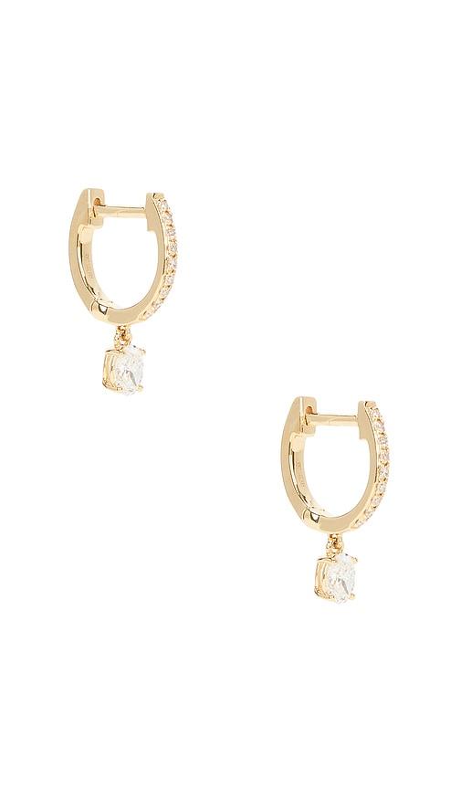 EF COLLECTION Oval Drop Diamond Mini Huggie Earrings in Metallic Gold by EF COLLECTION