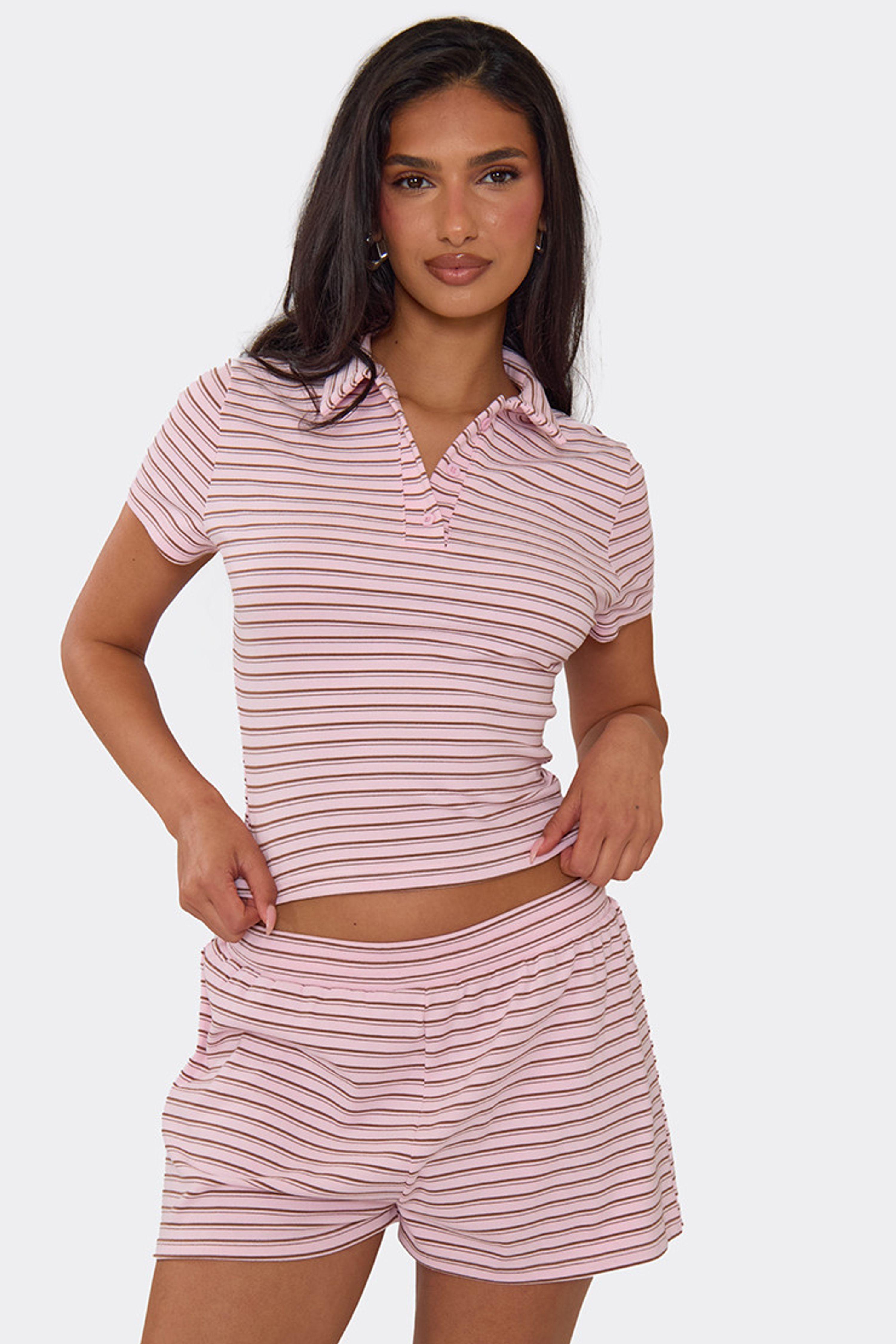 Fitted Short Sleeve Polo Neck Top and Shorts Set by EGO