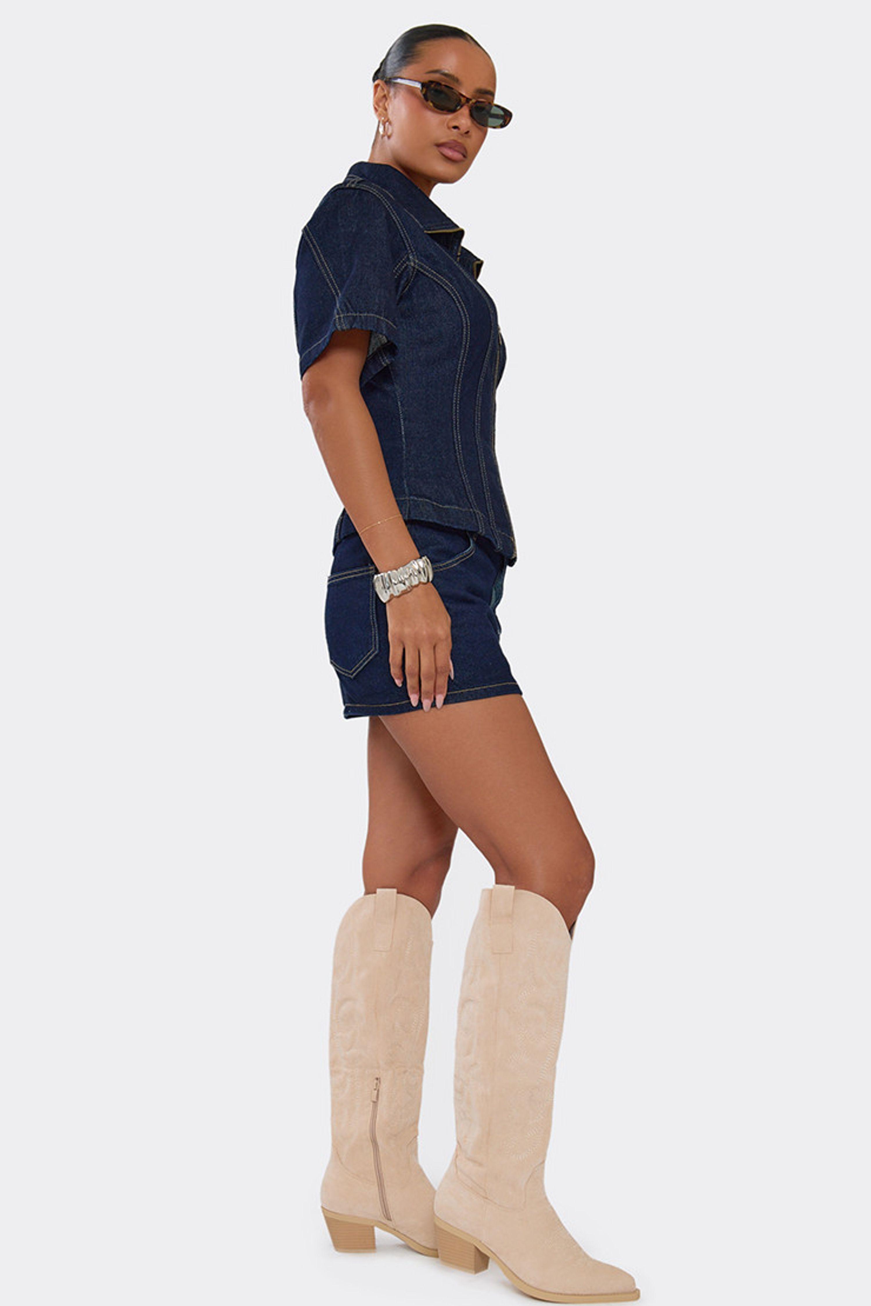 Knee High Embroidered Faux Suede Block Heel Boots by EGO