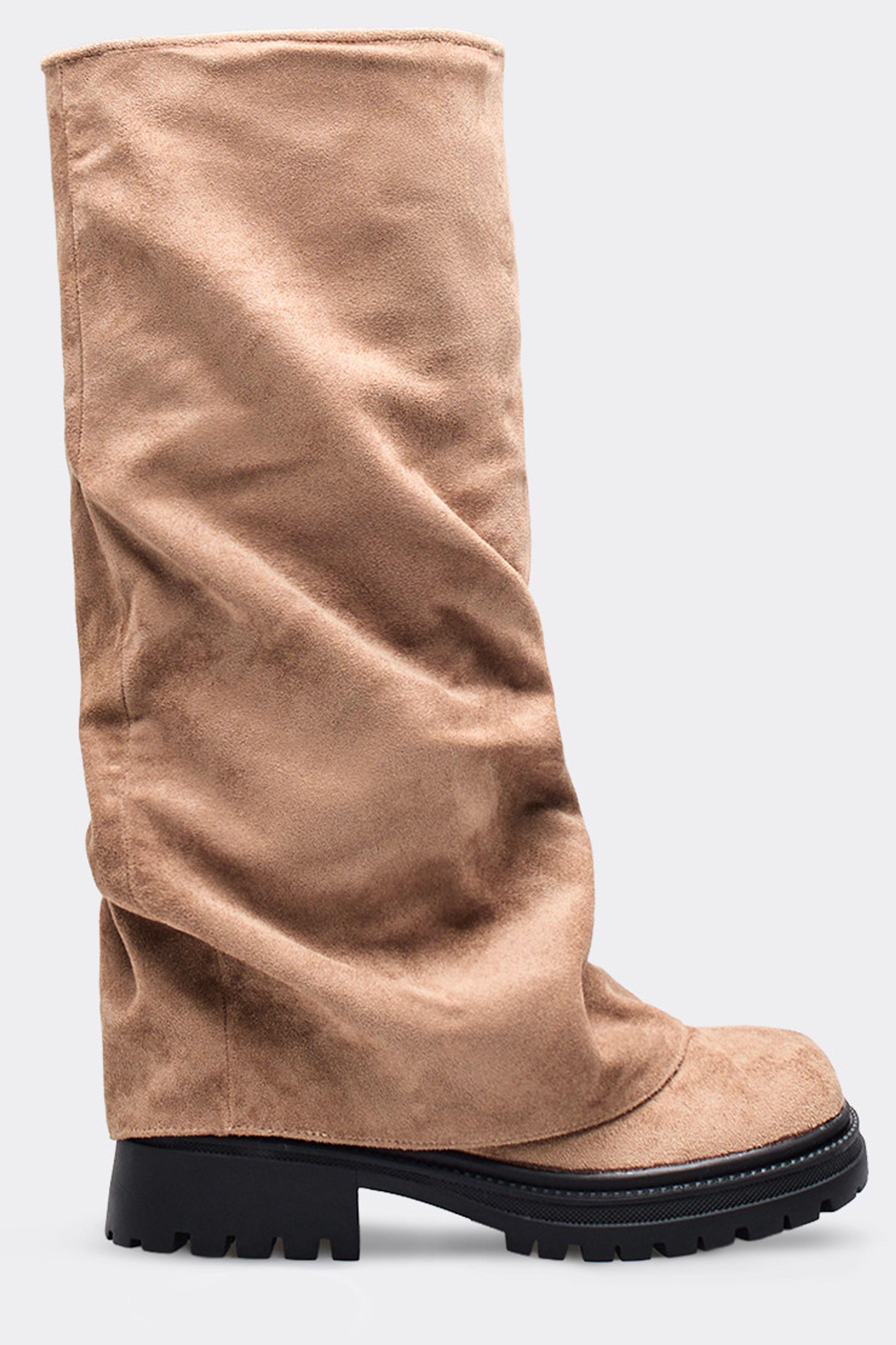 Knee High Layered Faux Suede Chunky Long Boots by EGO