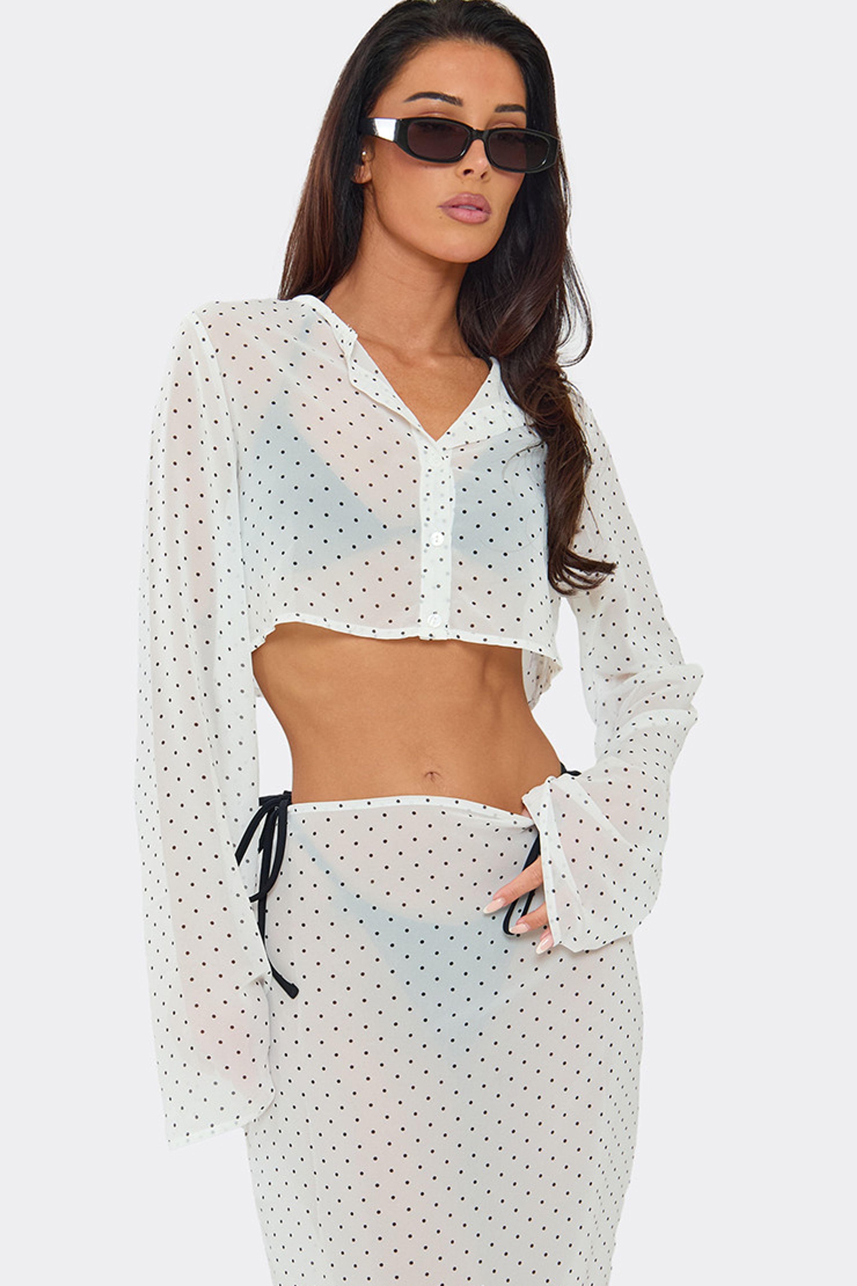 Long Sleeve Button Chiffon Crop Shirt by EGO