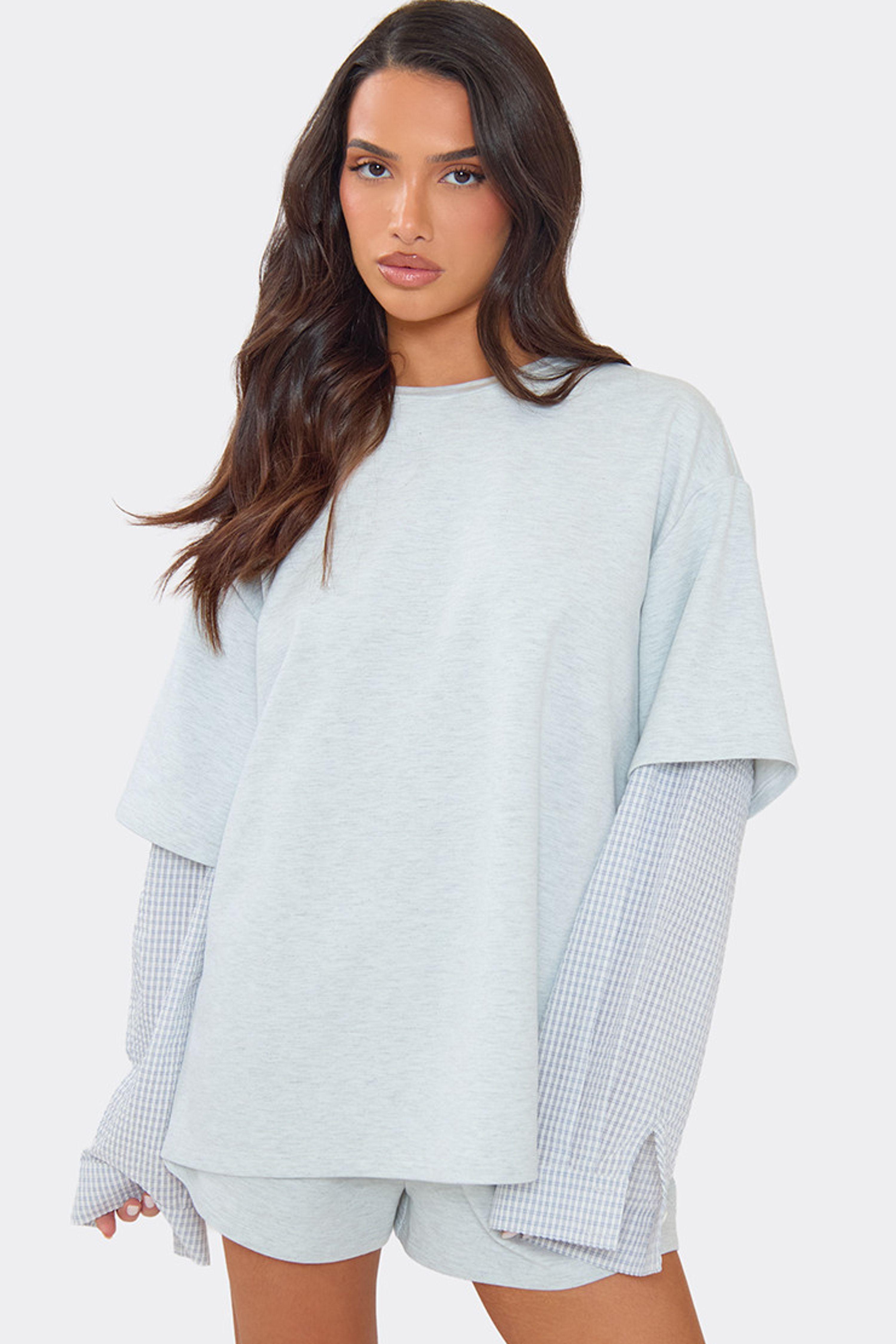 Long Sleeve Crew Neck Layered Top and Shorts Set by EGO