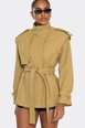 Long Sleeve High Neck Belted Waist Short Coat by EGO Long Sleeve High Neck Belted Waist Short Coat by EGO