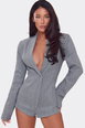 Long Sleeve Plunging Neckline Wool Look Micro Playsuit by EGO
