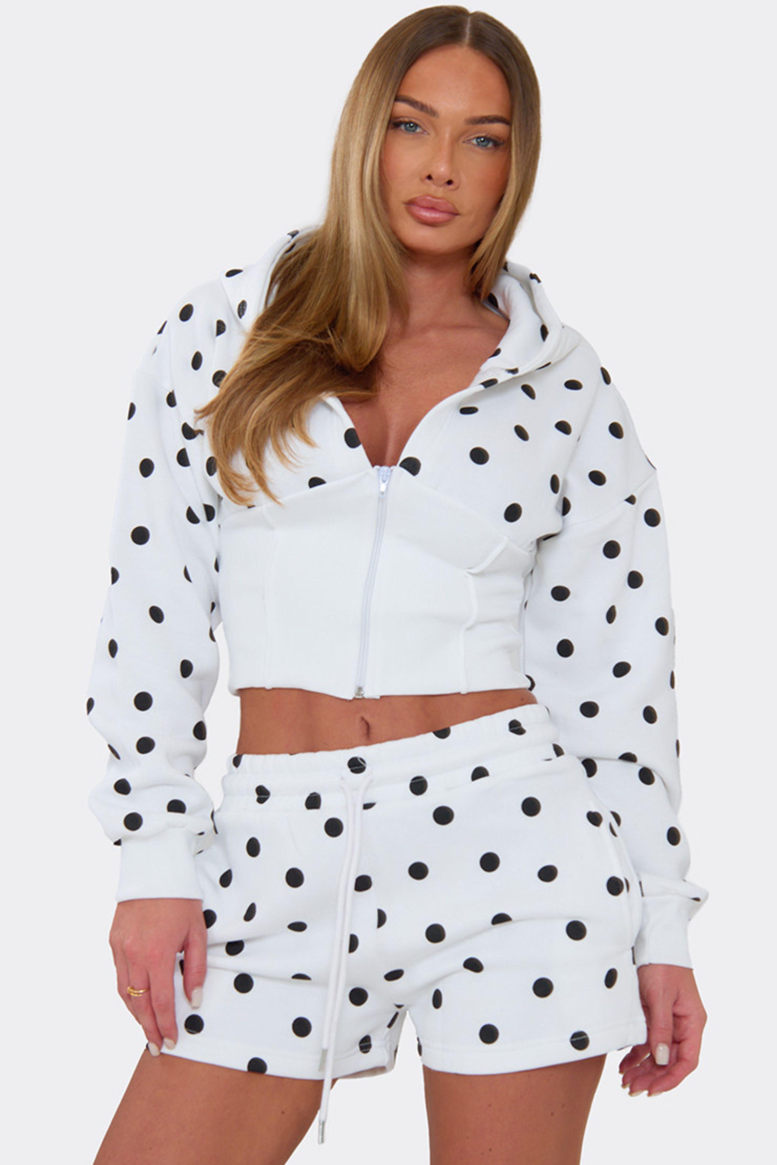 Long Sleeve Zip Polka Dot Top and Shorts Set by EGO