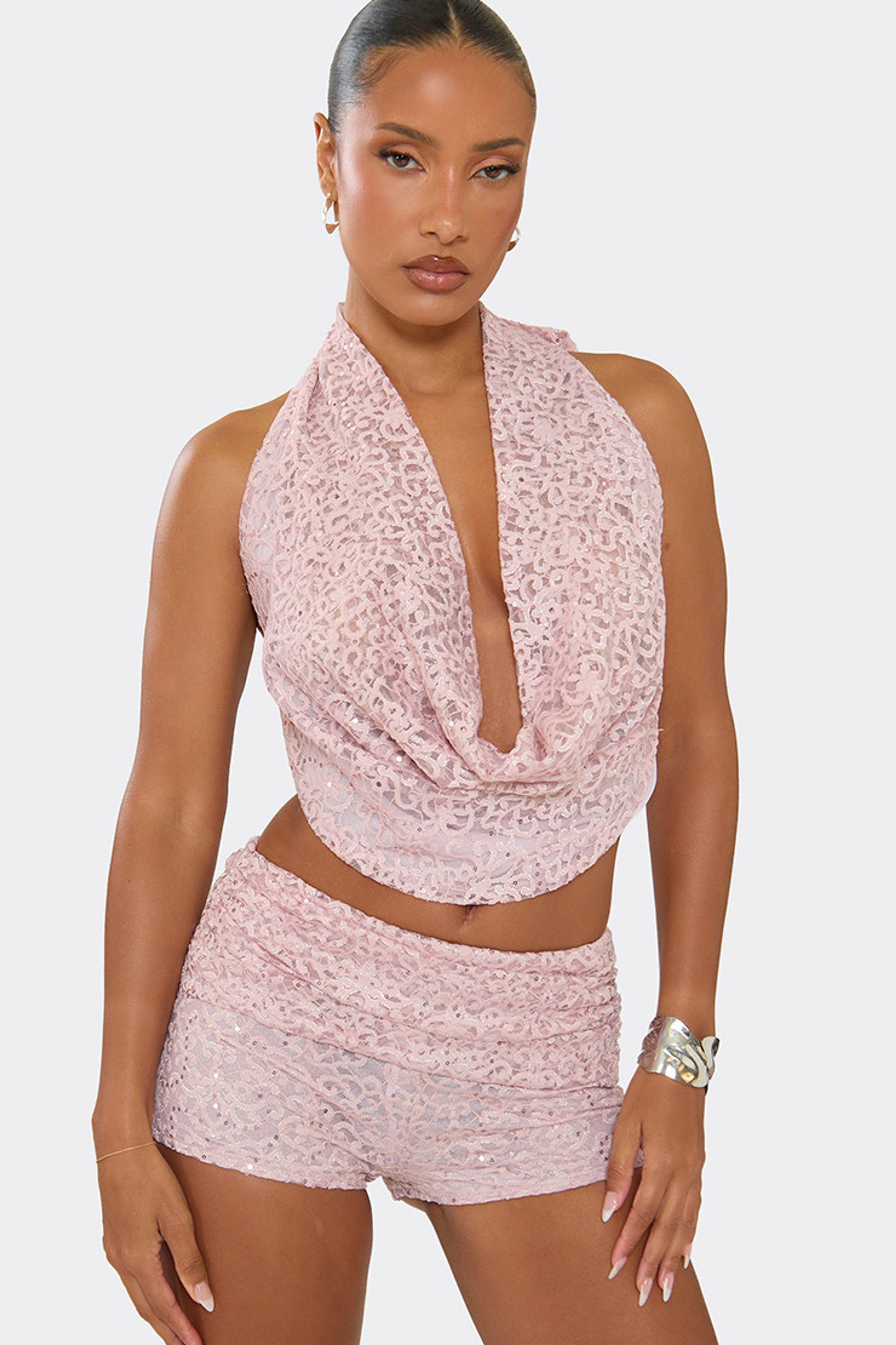 Sleeveless Halter Neck Open Back Top and Shorts Set by EGO