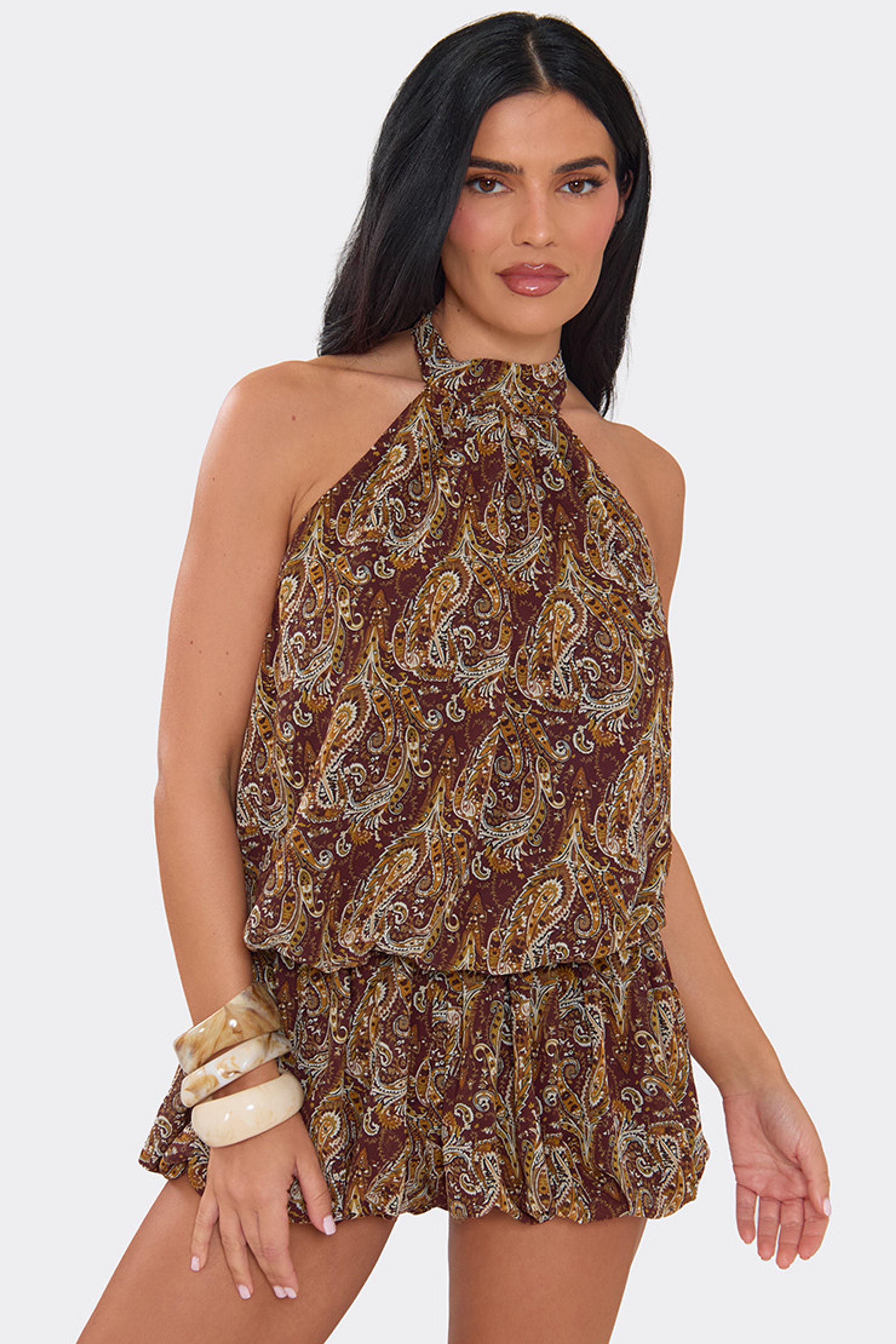 Sleeveless High Neck Paisley Playsuit by EGO