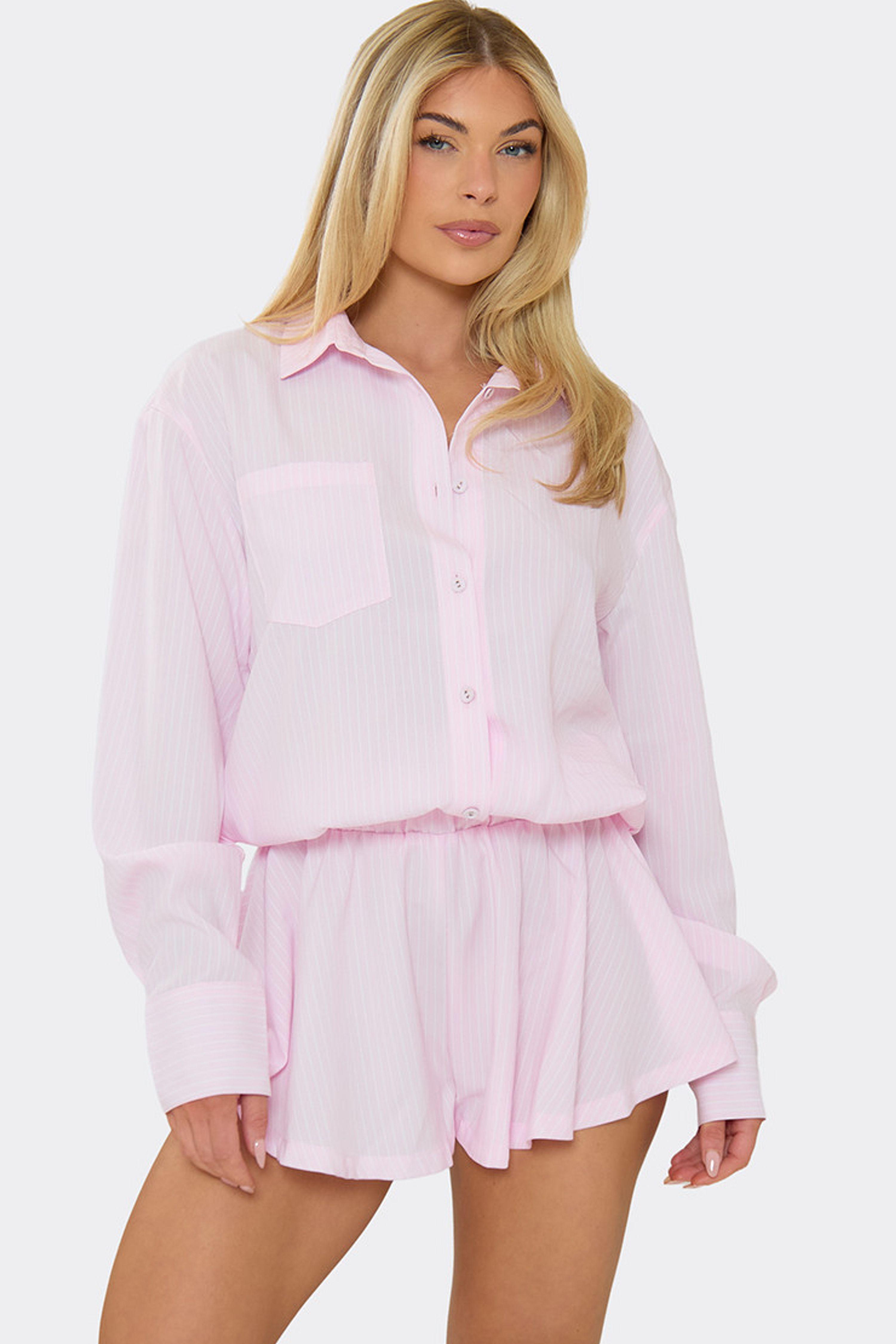 Wide Leg Long Sleeve Pinstripe Playsuit by EGO