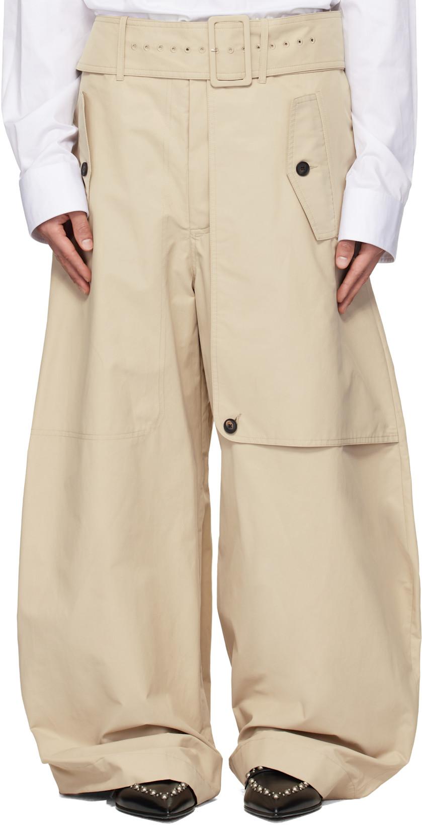 Beige Belted Trench Trousers. by EGONLAB.