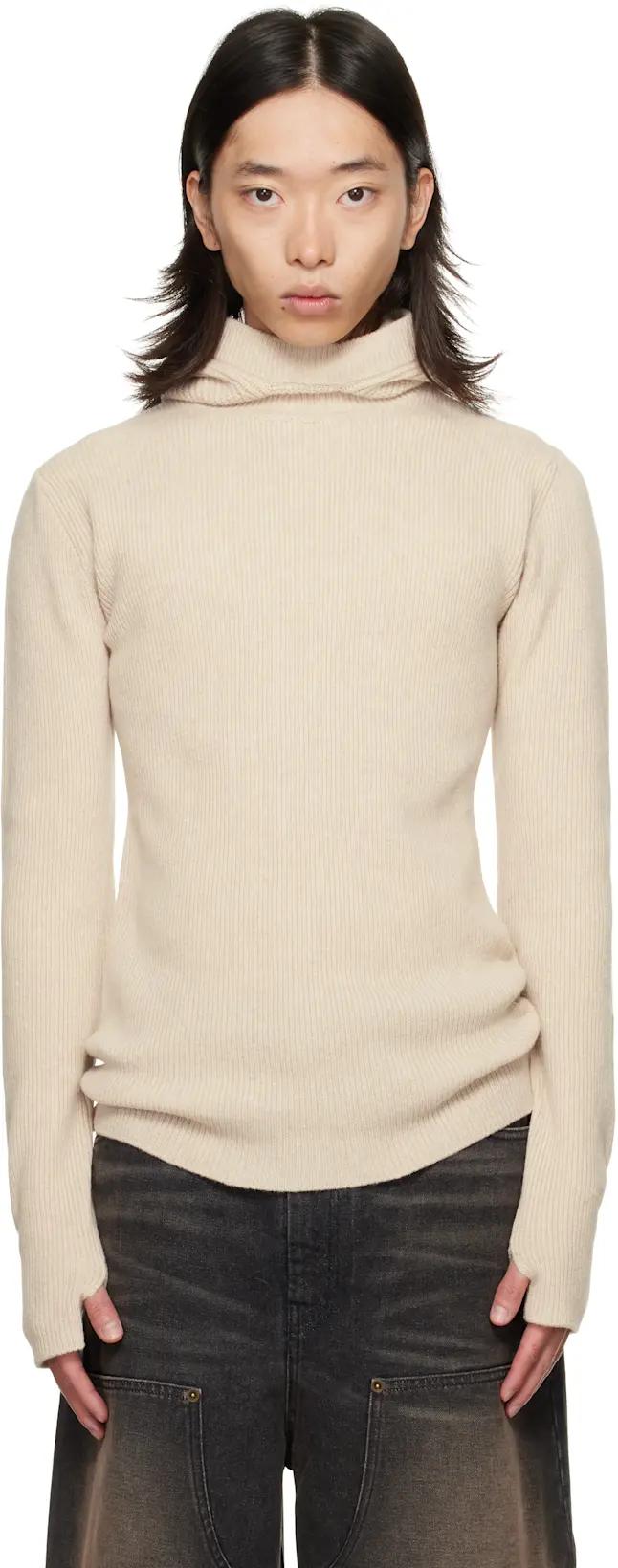 Beige Knit Hoodie by EGONLAB.