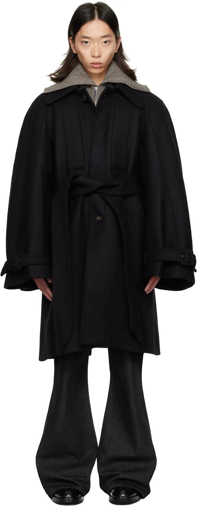 Black Long Raglan Coat by EGONLAB.