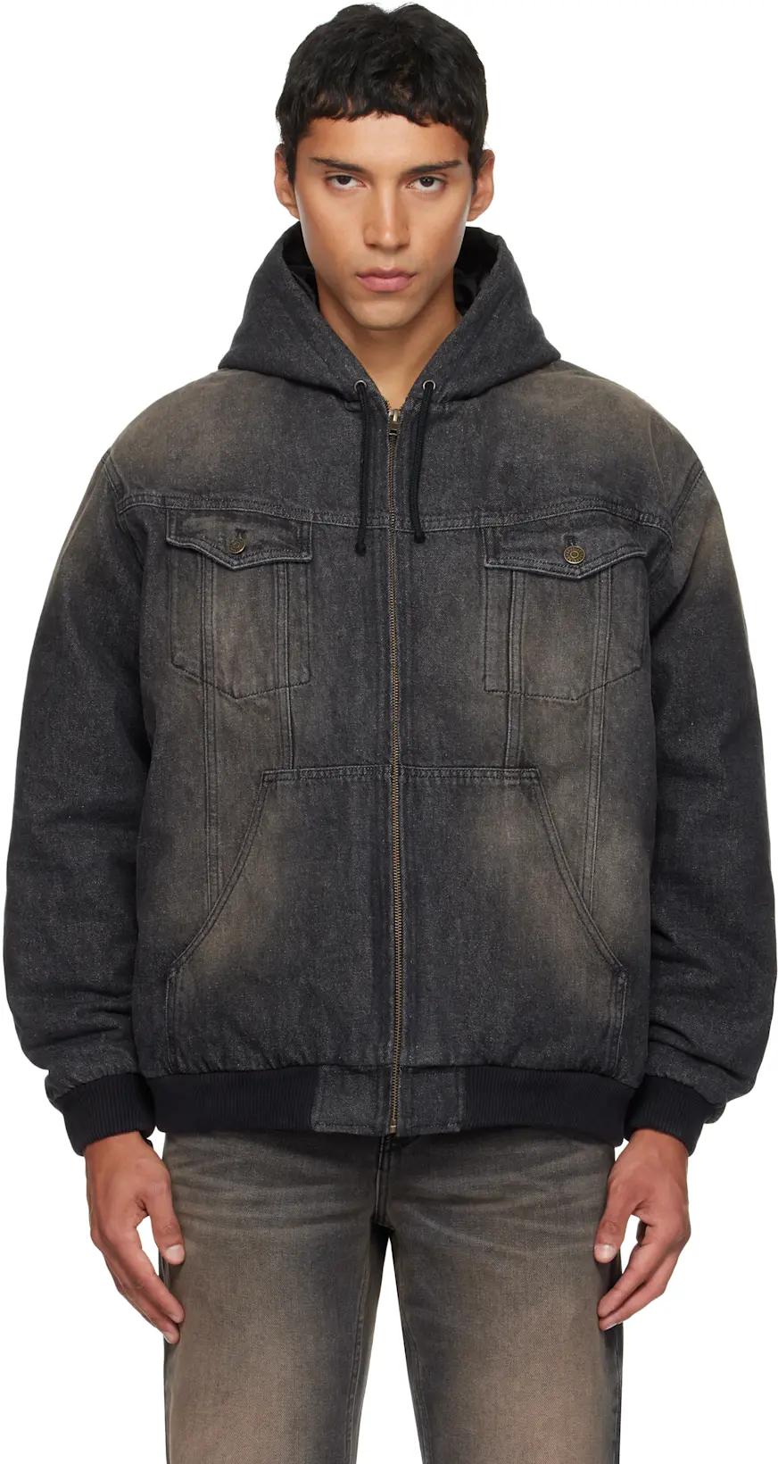 Black & Brown Hooded Denim Jacket by EGONLAB.
