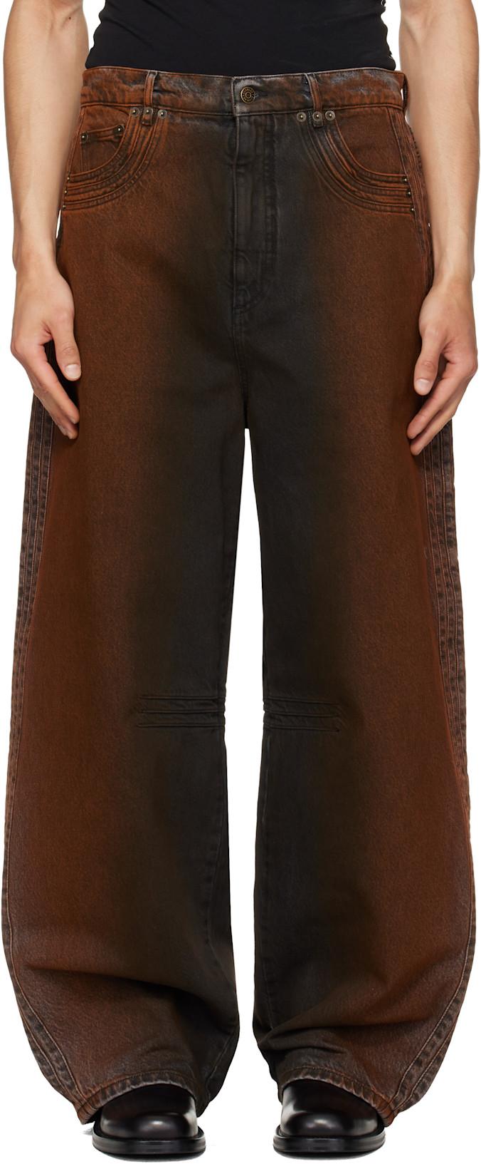 Black & Orange Overscaled Jeans by EGONLAB.