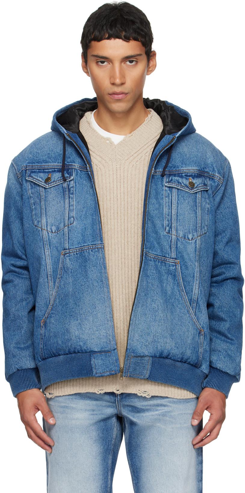 Blue Hooded Denim Jacket by EGONLAB.