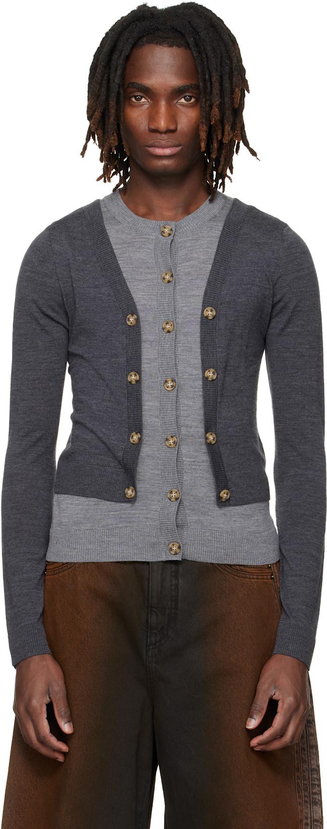 Gray Illusion Layered Cardigan by EGONLAB.