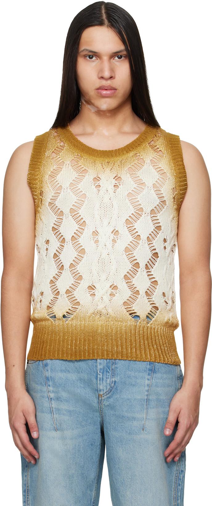 Tan & Off-White Textured Knit Tank Top by EGONLAB.
