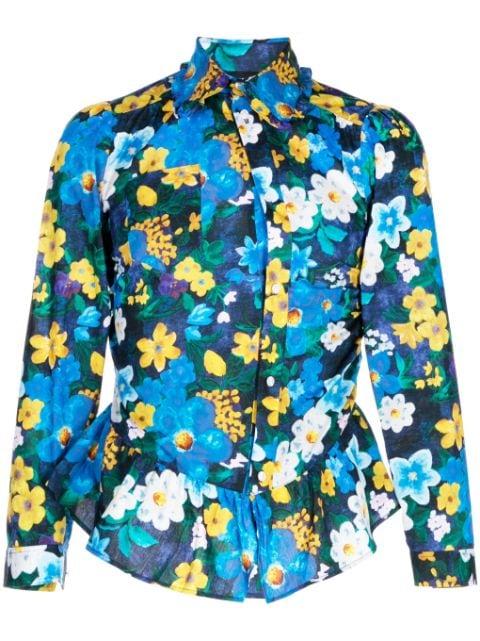floral-print peplum-hem cotton shirt by EGONLAB.