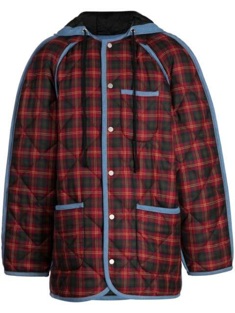 tartan-check hoodied coat by EGONLAB.