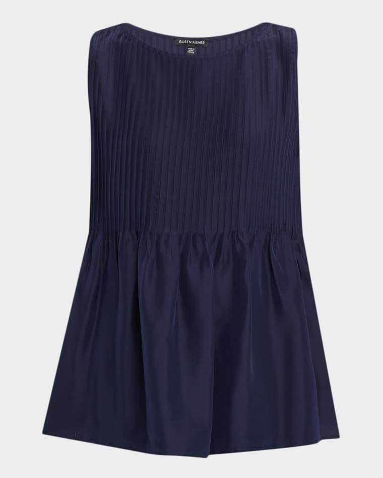 Bateau-Neck Pleated Silk Top by EILEEN FISHER