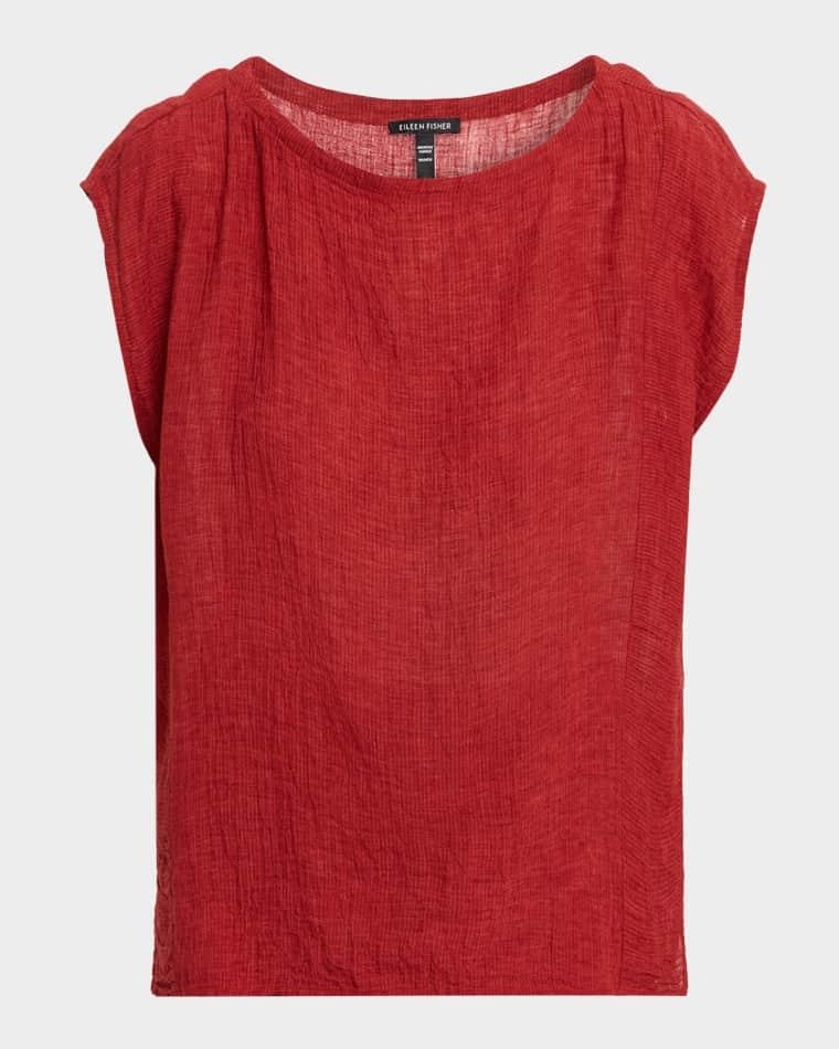 Cap-Sleeve Crinkled Organic Linen Top by EILEEN FISHER