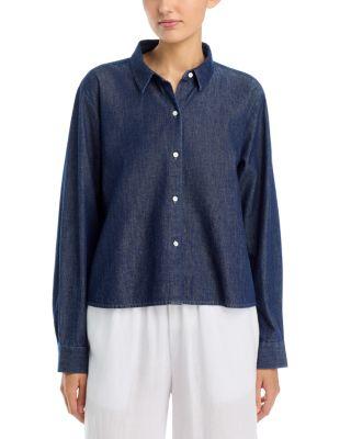 Classic Collar Short Cotton A-Line Shirt by EILEEN FISHER