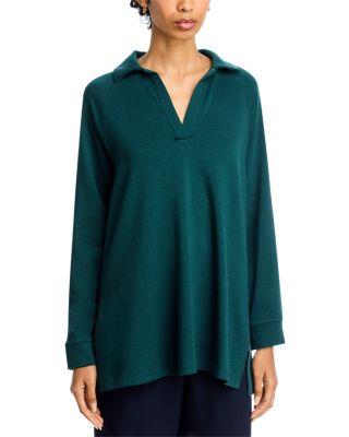 Cozy Brushed Terry Hug Henley Long Top by EILEEN FISHER